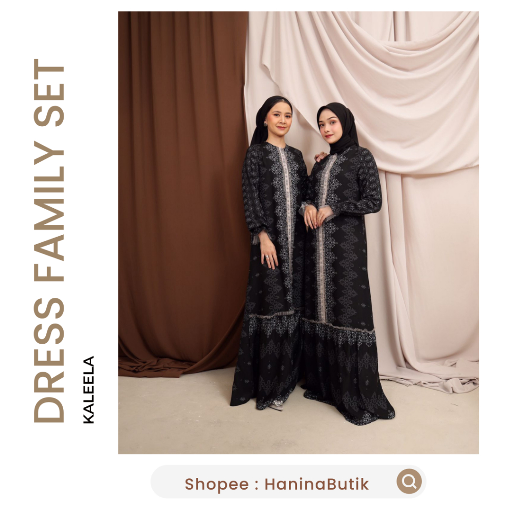 (SIAP KIRIM) DRESS DEWASA FAMILY SET BLACK SIZE L by KALEELA | DRESS RAYA SERIES KALEELA