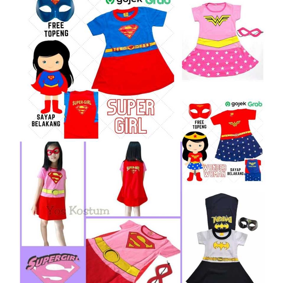 New Popular  Kostum dress anak perempuan supergirl batman girl spiderman cewek