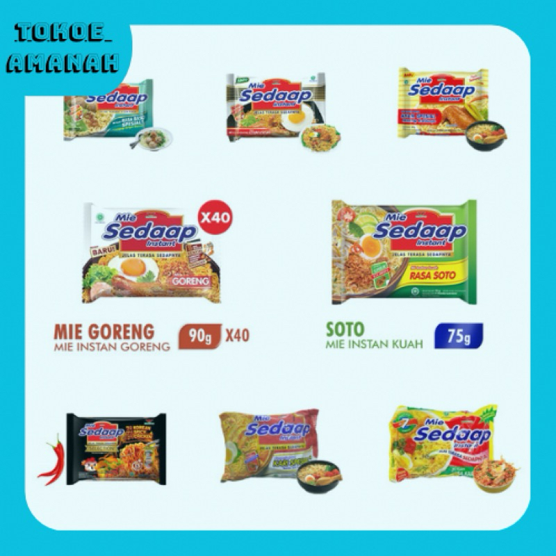 

Mie Sedaap All Varian Rasa Mie Sedaap Goreng / Mie Sedaap Soto / Mie Sedaap Kari / Mie Sedaap Korean