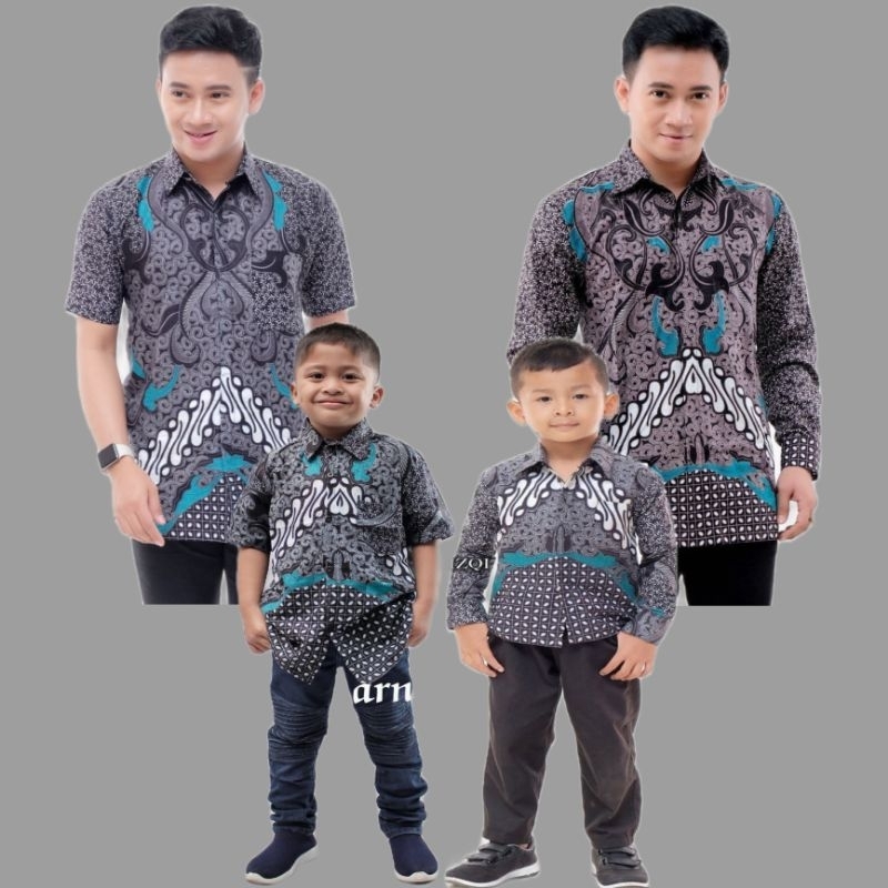 Kemeja Batik Anak Laki laki Motif Dimensi Abu - Abu Batik Pria Dewasa Couple Batik Ayah dan Anak Lak