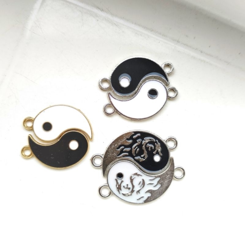 (1 pasang) Charm Enamel Epoxy Yin-Yang couple pasangan puzzle konektor liontin DIY Gelang kalung