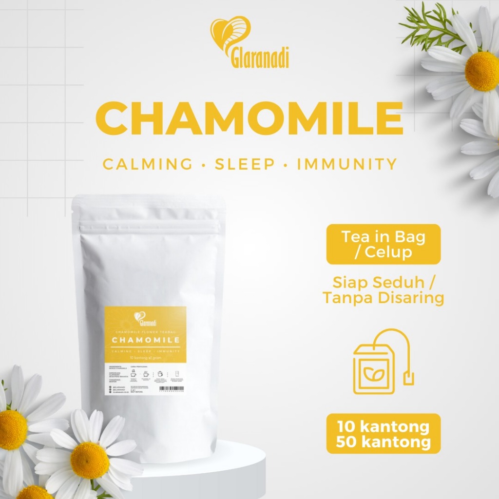 

GLARANADI - Teh Bunga Chamomile Tea Bag untuk Insomnia & Mempermudah Tidur 10 Kantong 50 Kantong