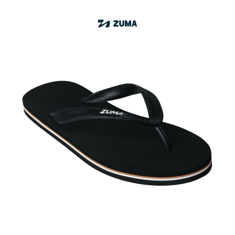 Sandal Zuma Men Stripe Hitam Putih Coklat / Sandal Jepit Karet Cowok