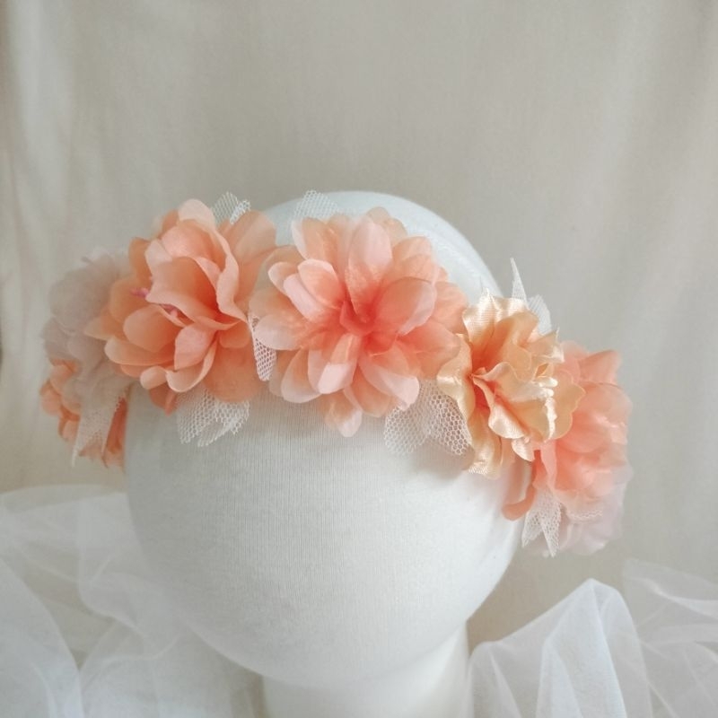 Orange Flower Crown | Mahkota Bunga Bandana Bayi | Headband Bando Anak Dewasa