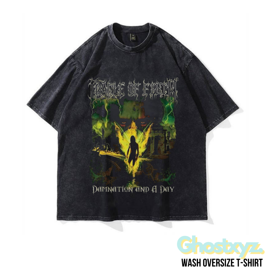 Ghostxyz T-Shirt Cradle Of Filth Damnation Wash Oversize Vintage Tee Baju Kaos