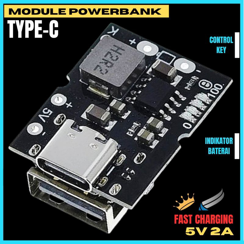 Modul Power Bank USB Type-C Fast Charger Step up Baterai 18650 5 Volt