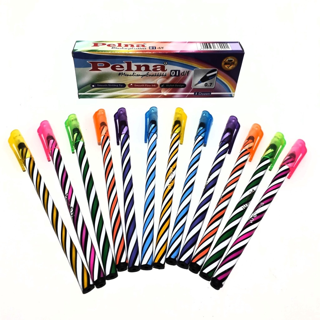 

[12 Pcs] Pulpen PELNA Warna Warni 0.7mm Hitam