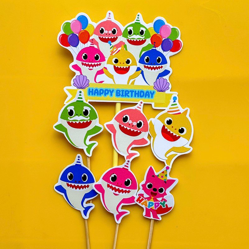 TOPPER BABY SHARK/ CAKE TOPPER BABY SHARK / TOPPER KUE BABY SHARK/ HIASAN KUE BABY SHARK/ CUPCAKE BA
