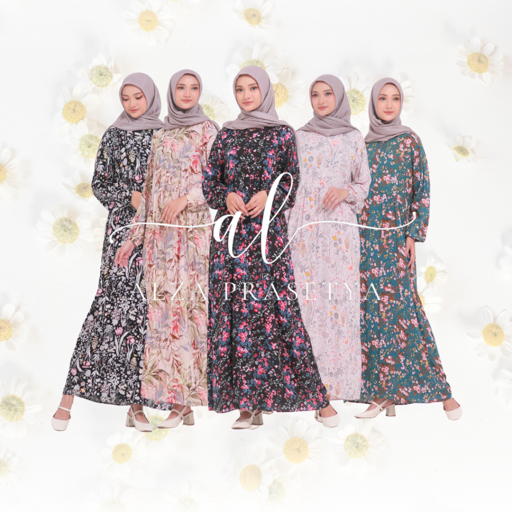MIDI DRESS RAYON BUSUI / MIDI DRESS MUSLIM / MIDI DRESS JUMBO MOTIF BUNGA