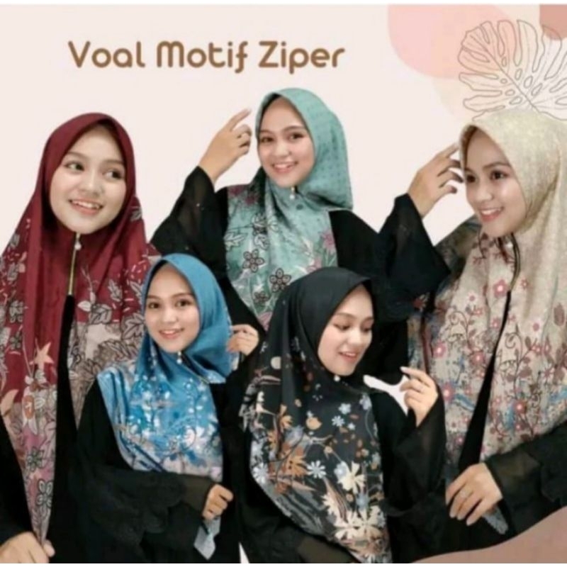 Hijab Instan Zipper Resleting Motif Random