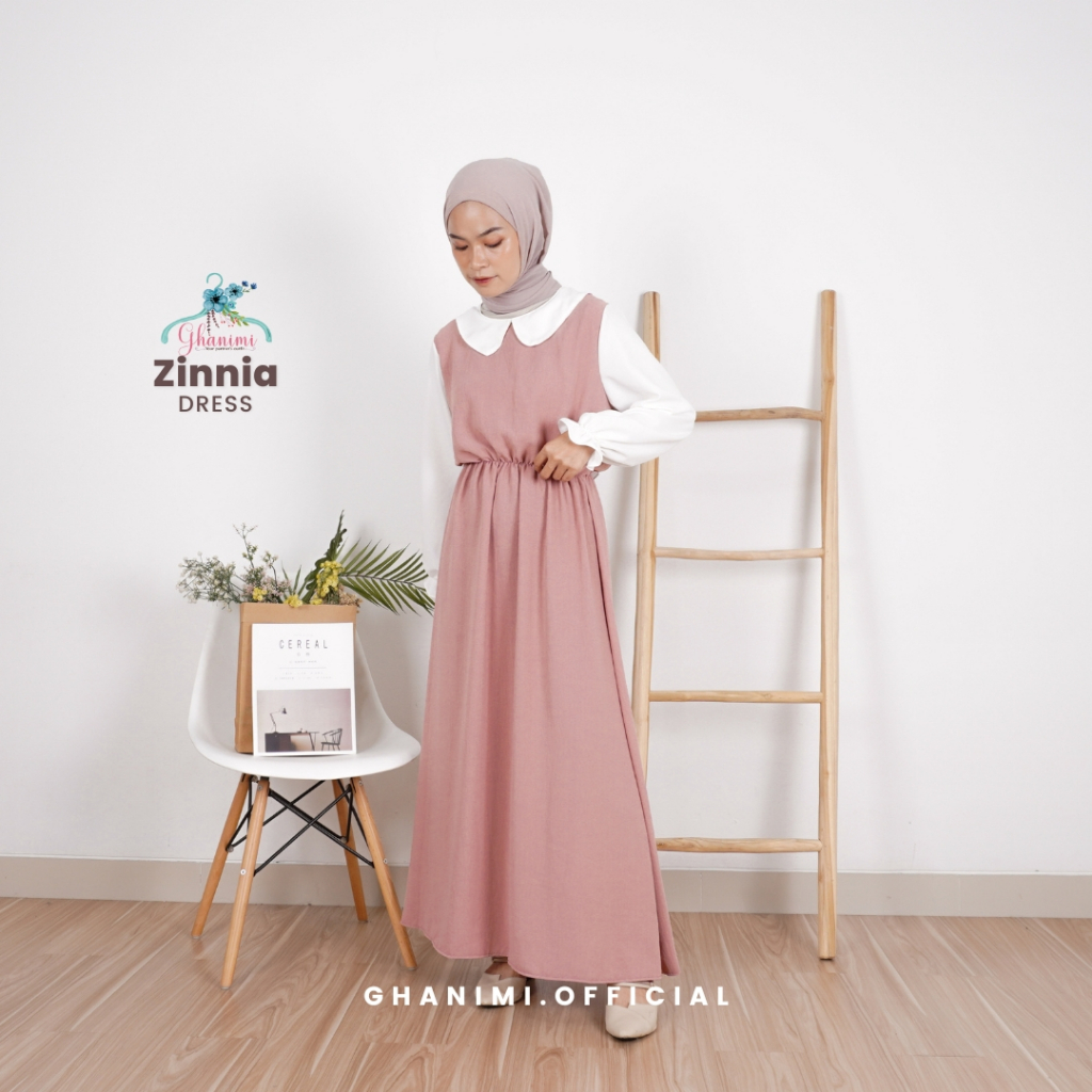 Ghanimi - Zinnia Dress Dusty / Dress Kondangan / Gamis Muslimah / Dress Lebaran Kekinian