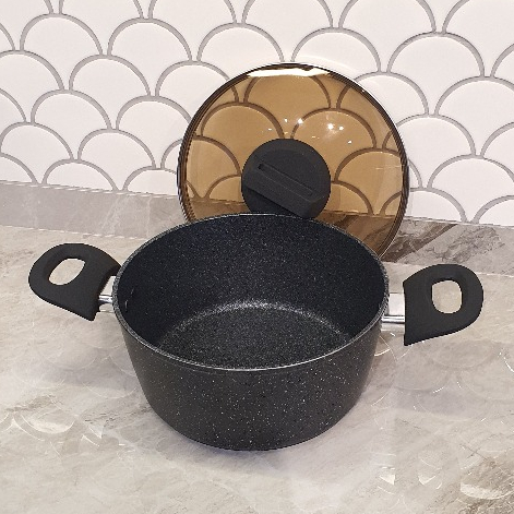 Buvos Set Dutch Oven Panci Keramik Marble/Panci Tahan Panas Multifungsi