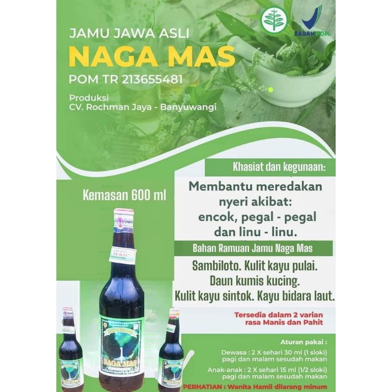 

Jamu Jawa Asli Cap Naga Mas - 600 mL Pahit - Produk Original-Paket 6 botol