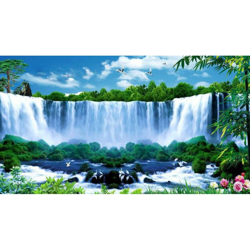 Lukisan Cetak, PEMANDANGAN ALAM AIR TERJUN, Ukuran JUMBO, 100x70cm & 150x100cm & 200x100cm/Hiasan Di