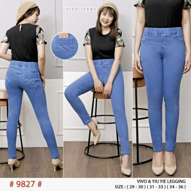 Celana Wanita Panjang Vivo Jeans Jegging Pinggang Karet Big Size Amigo