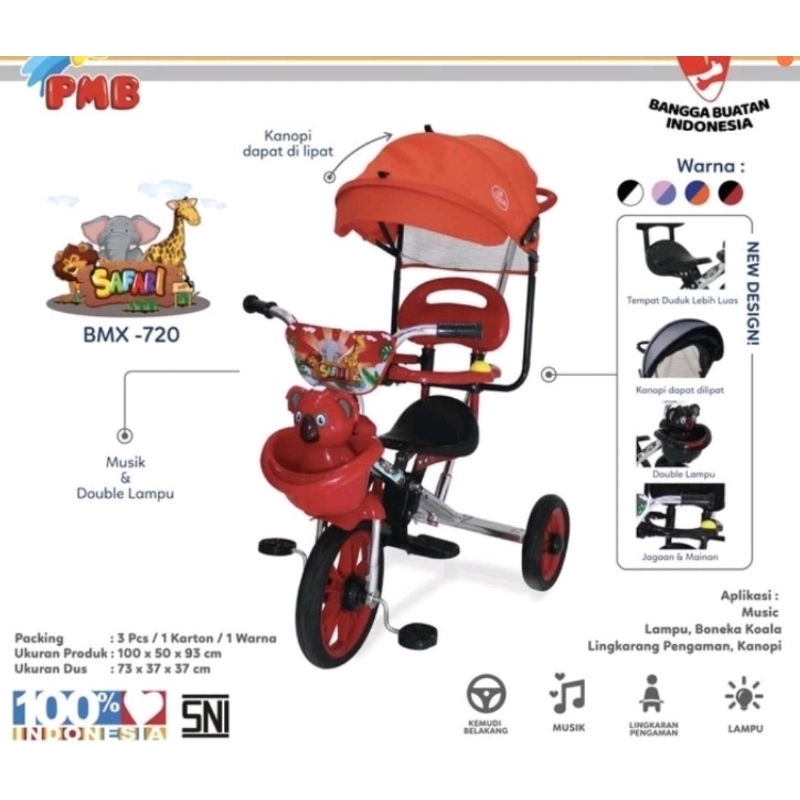 mainan anak sepeda roda 3 Stroller tricycle Sepeda roda 3 BMX 720 PMB