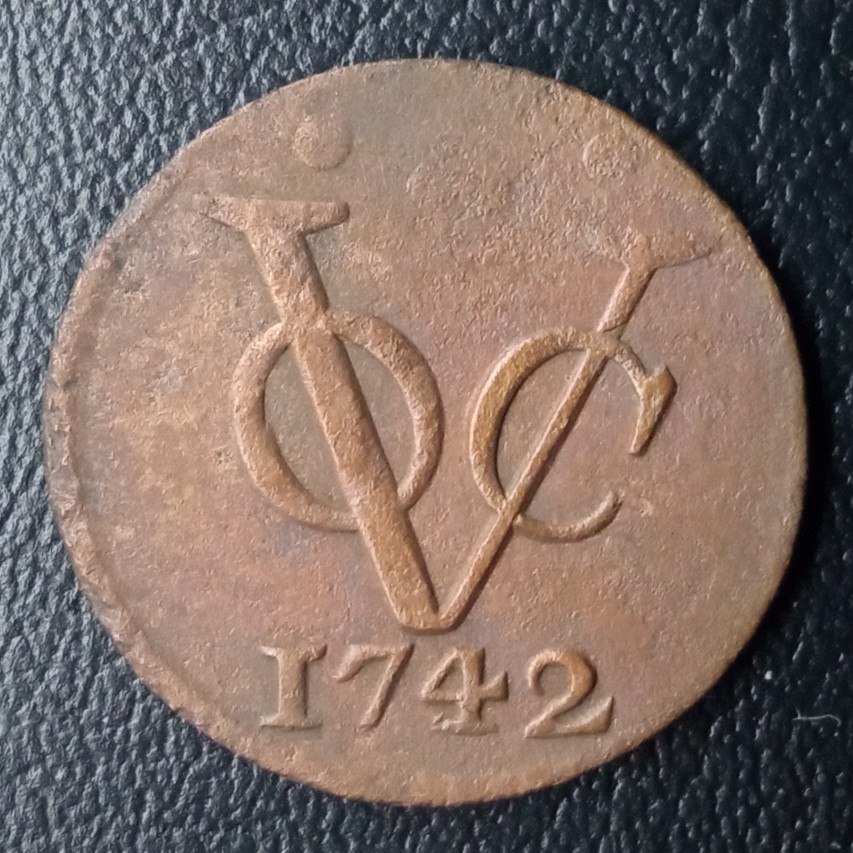 Koin Kuno VOC 1 Duit Holland Tahun 1742 variasi Dot Rossete Koin zaman belanda