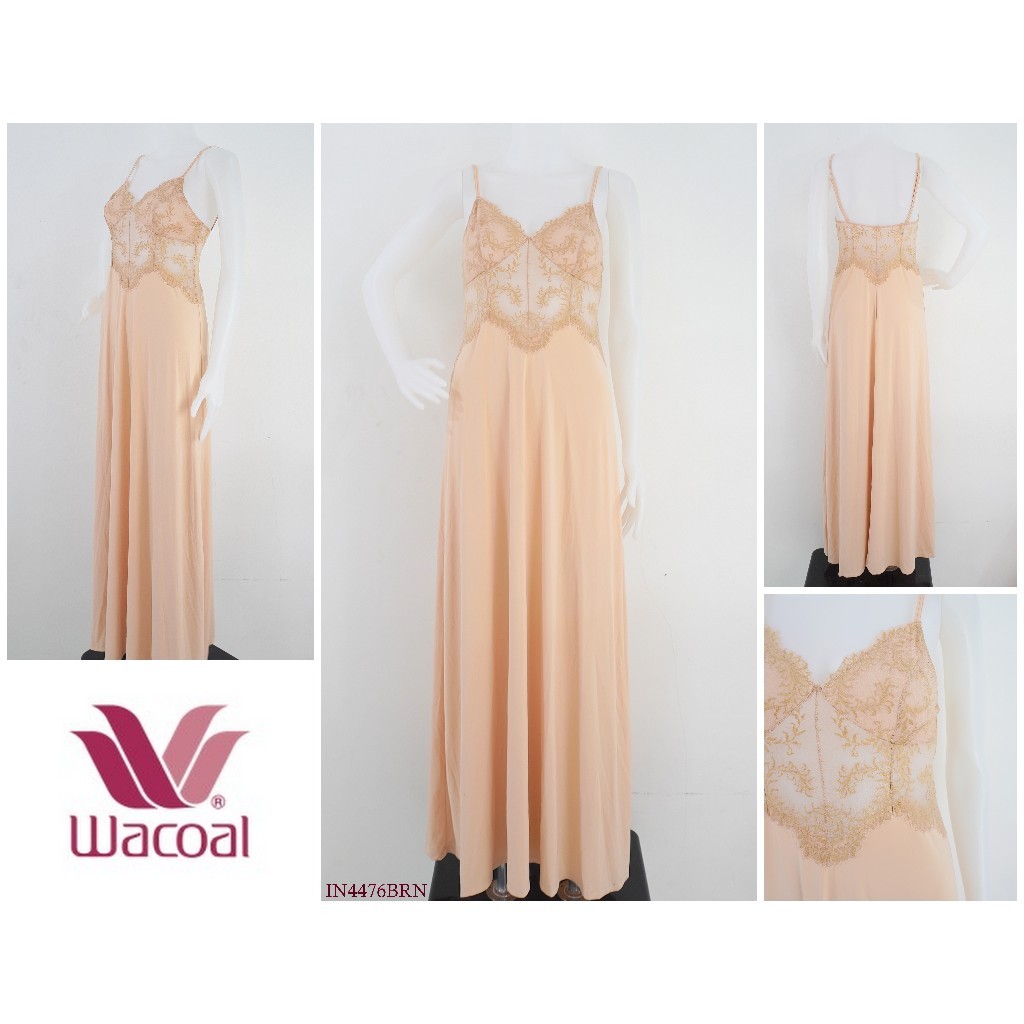 Baju Tidur Wanita Lingerie Long Dress WACOAL Mix Hias Lace Premium Pakaian Dalam Underwear IN4476BRN