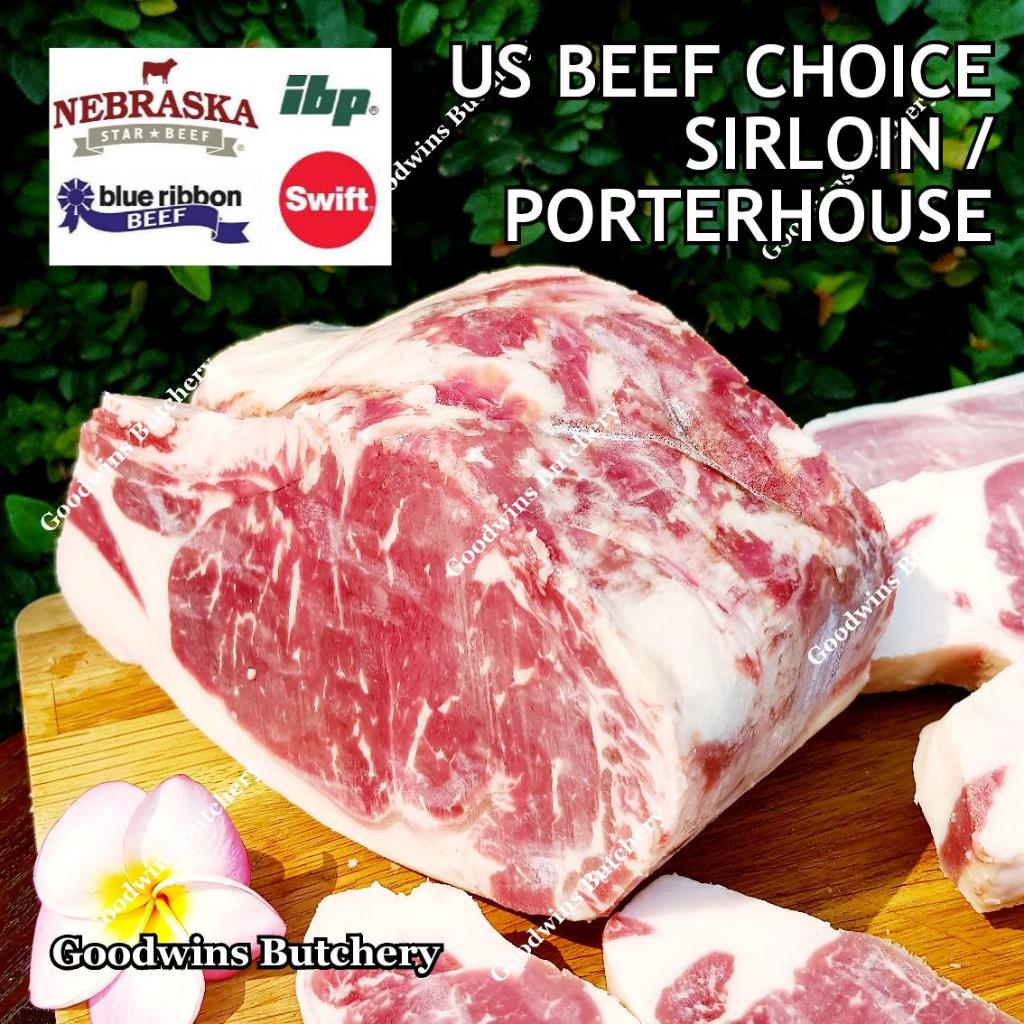 

2kg US beef choice SIRLOIN portioned roast cuts frozen USDA brand IBP / Swift / BlueRibbon (Striploin / Porterhouse / Has Luar)