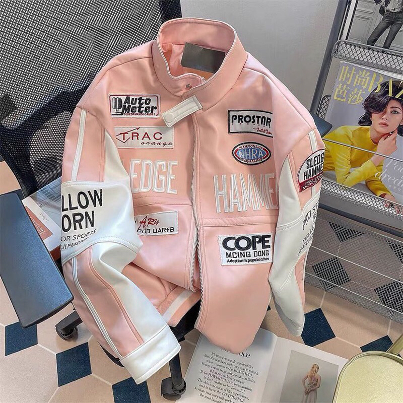 Racing Leather Jacket Pink