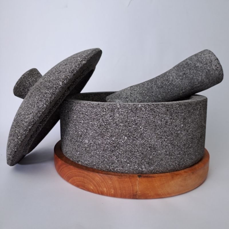 LUMPANG / LESUNG MODEL DATAR | Penumbuk Tutup dan Alas - Batu Alam - Asli Muntilan Magelang