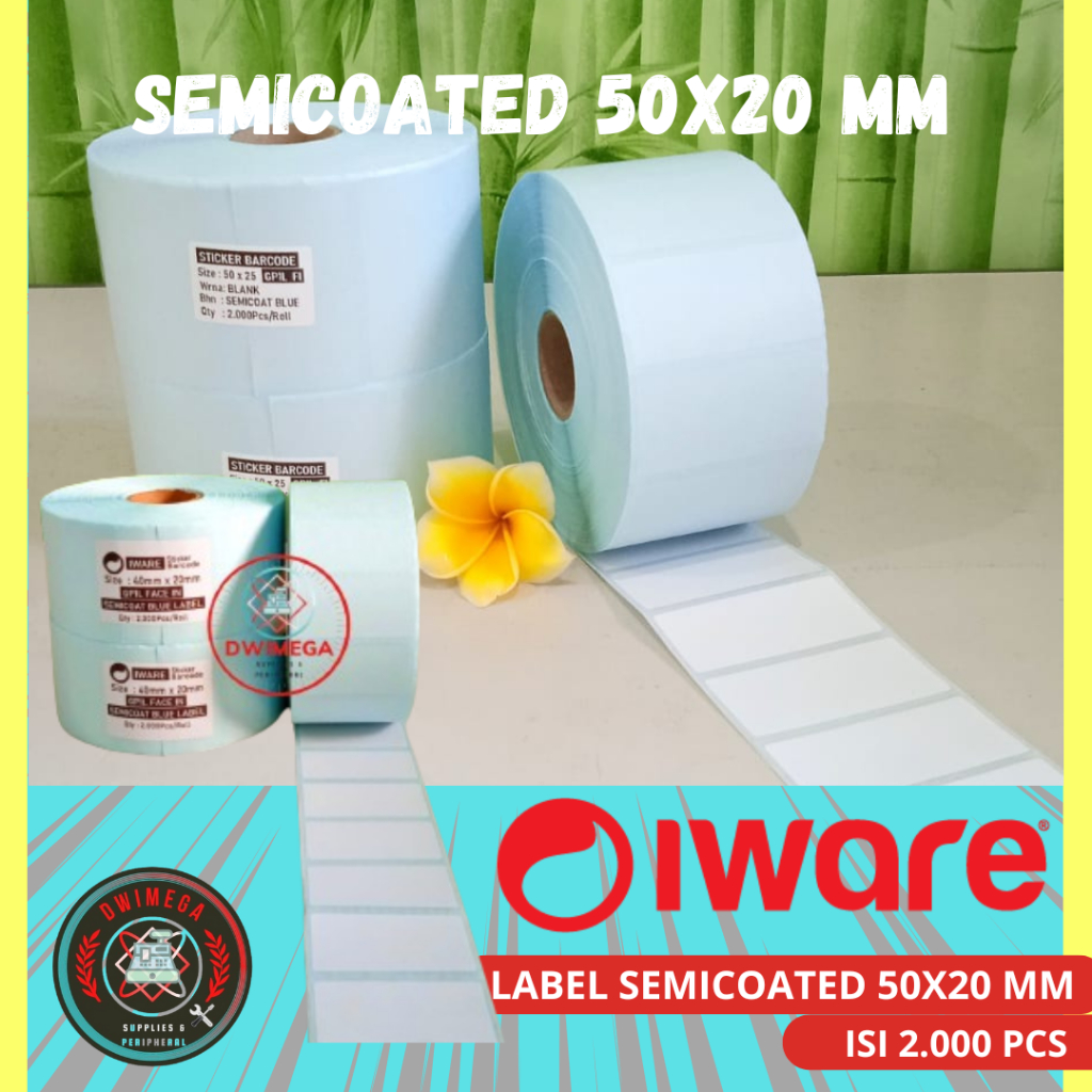 

LABEL UKURAN 50x20 BARCODE SEMICOATED /UKURAN 50x20 1 line isi 2000 pcs/STIKER