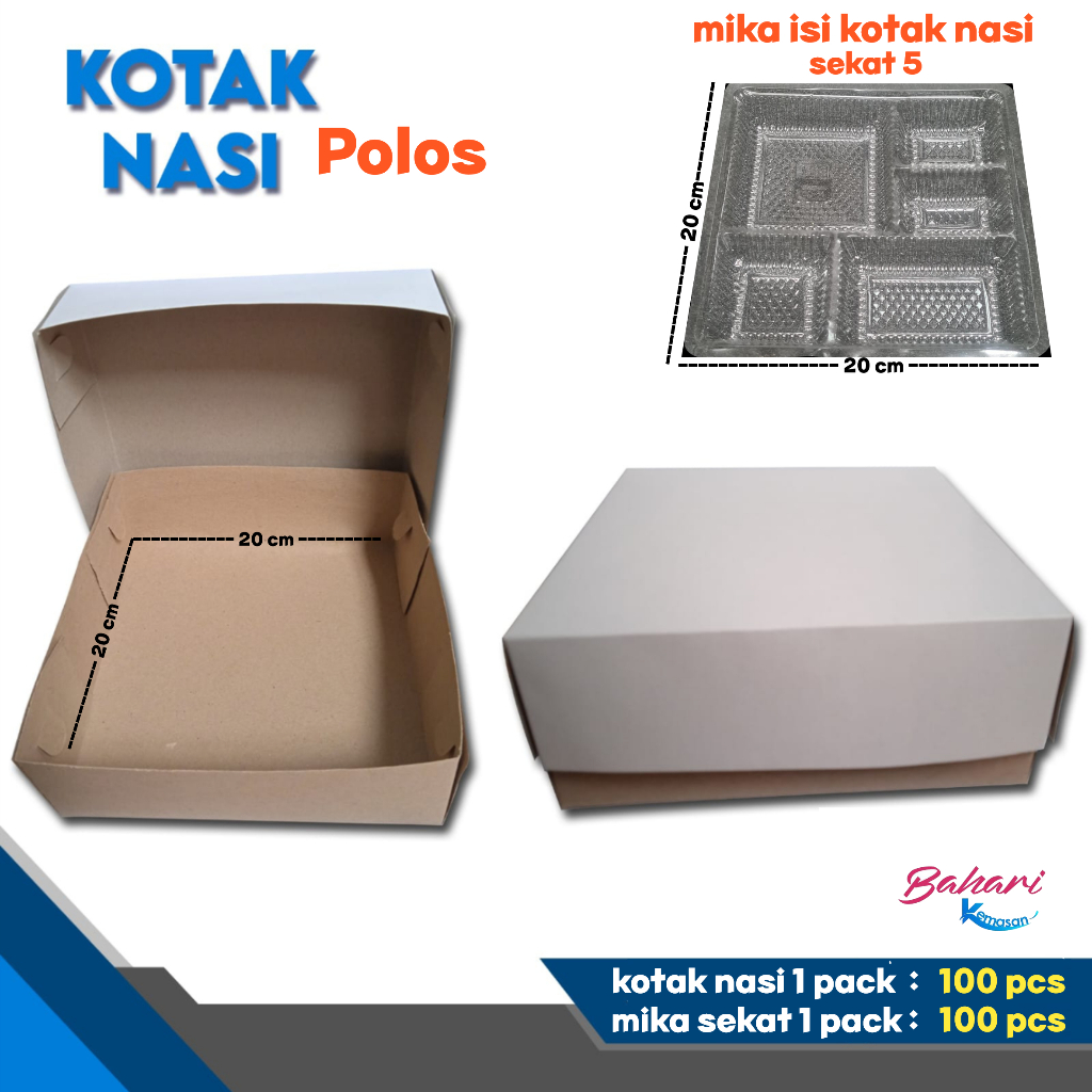 KOTAK DUS BOX MAKAN NASI PUTIH POLOS 20X20 isi 100 Mika Sekat dalaman kotak nasi
