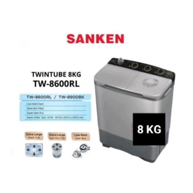 Sanken TW-8600RL Mesin Cuci 2 Tabung 8kg