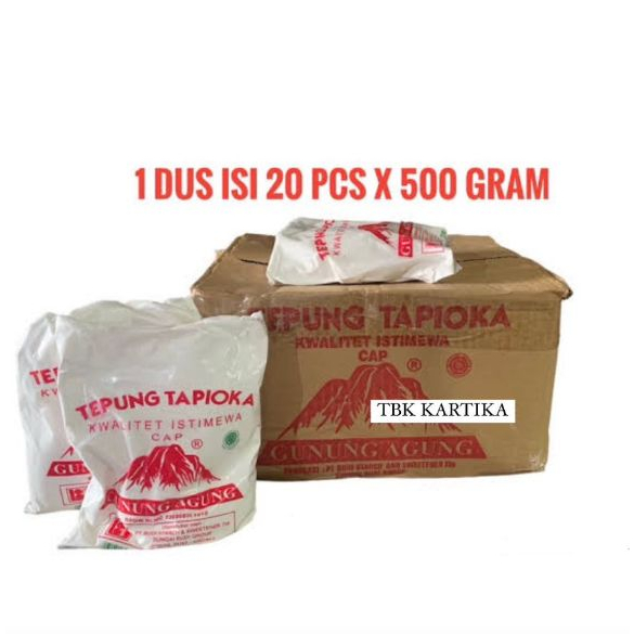 

Tepung Tapioka Cap Gunung Agung 500gr (isi 20) DUS - CARGO