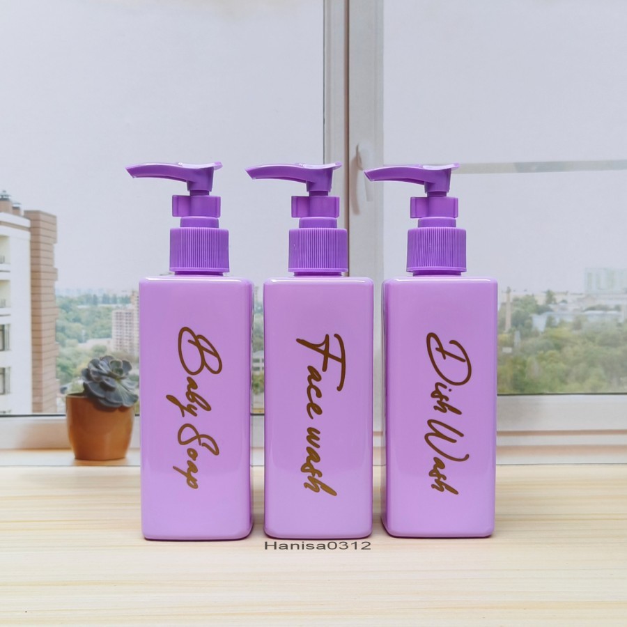 Botol Tempat Sabun Cair 250ml Kotak Unggu Pump Ungu Aesthetic
