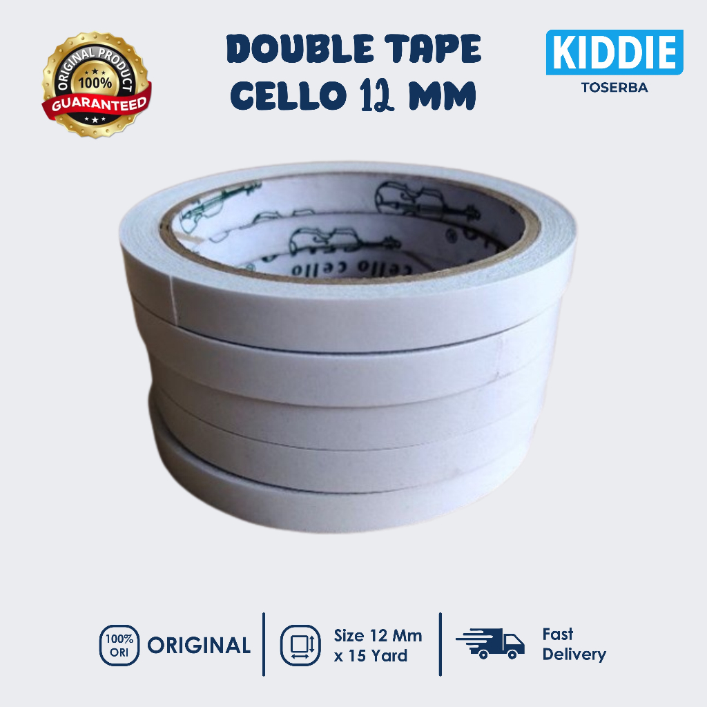 

DOUBLE TAPE PEREKAT 2 SISI CELLO 12 MM X 15 YARD 1/2 INCH SIDED LEM PEREKAT TIP SUPER KUAT MURAH