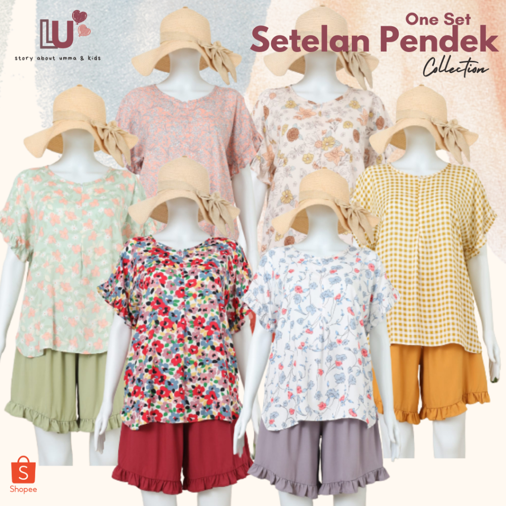 Little_Ummah -  Setelan Celana Pendek Ruffle Piyama One Set Baju Tidur Daster Busui Friendly