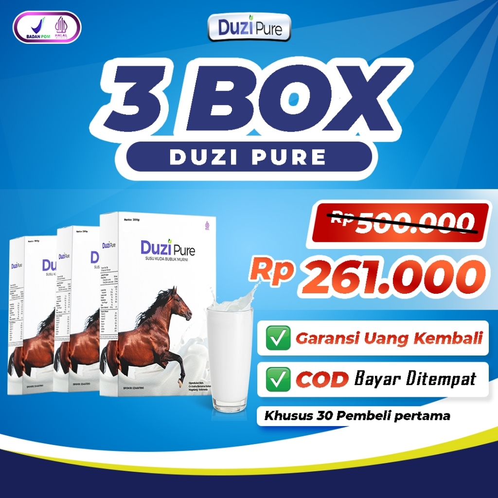 

Duzi Pure Susu Kuda Asli Bubuk Herbal Lombok Paket 3 Box