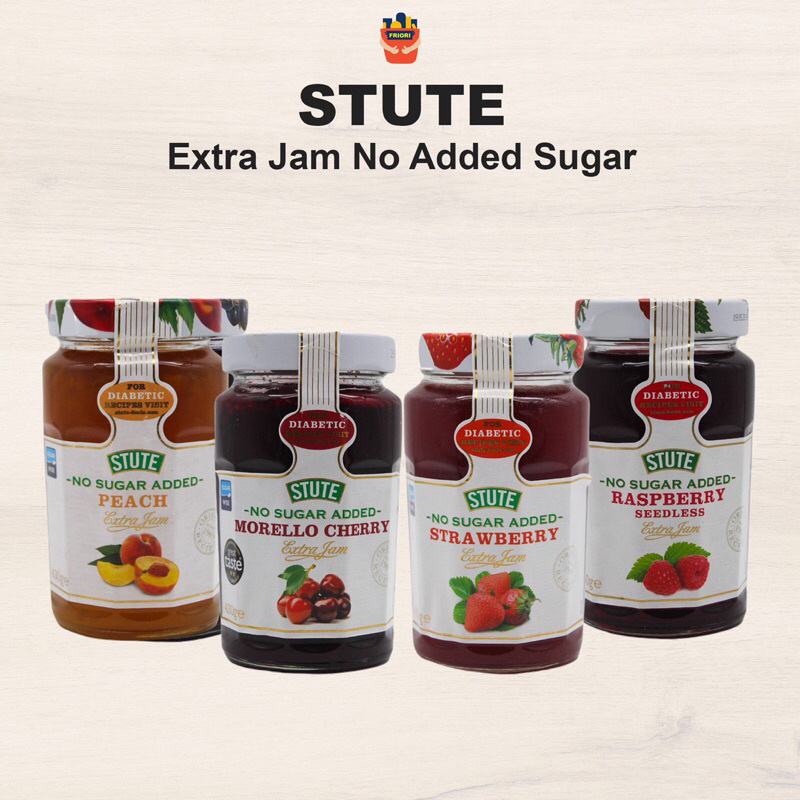 

Stute Extra Jam Variant Peach, Strawberry, Raspberry, Cherry 430 gram - Selai Olesan Roti Dan Makanan Manis