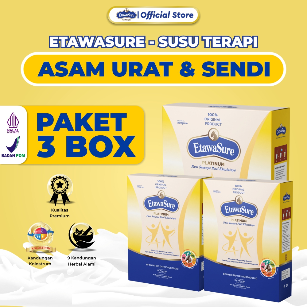 Susu Etawa Untuk Asam Urat Tulang dan Nyeri Sendi Etawasure Susu Kambing Etawa Paket 3 Box
