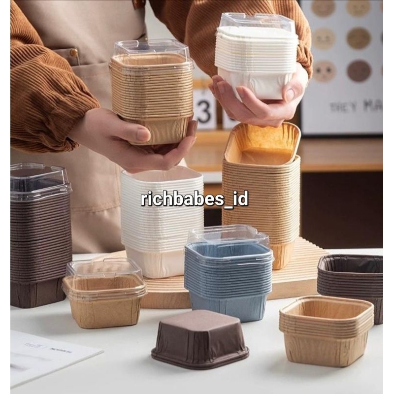 10 set bento box korean cafe dessert box baking tray wadah brownies panggang + penutup kemasan tiram