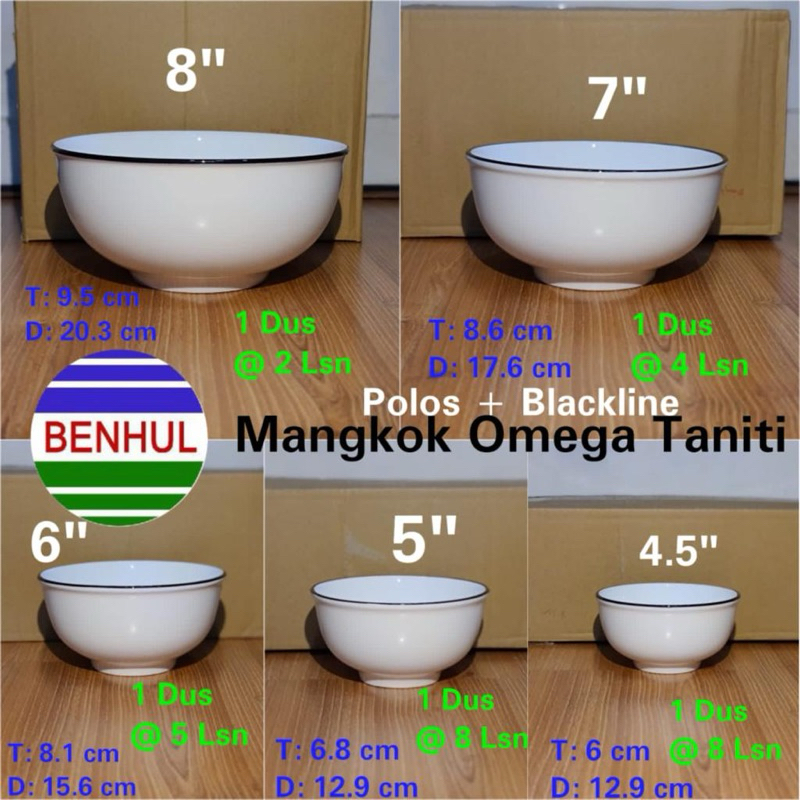 mangkok keramik taniti omega polos lis hitam 8inch