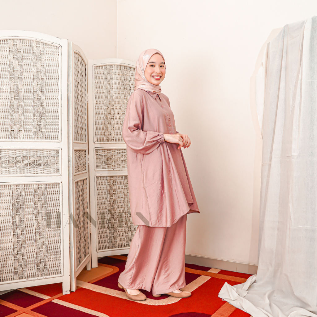HANEEN AYESHA SET TUNIK & CELANA Bahan Polo Linen Set Tunik