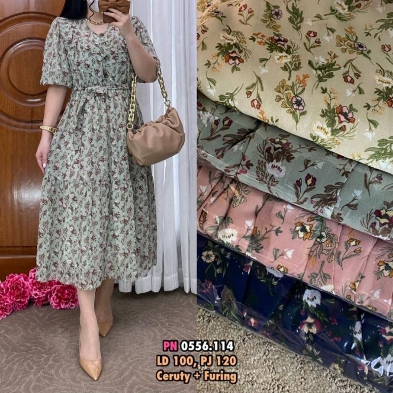Dress Sifon Ceruti/Dress Sifon/Dress Sifon Bunga-bunga/Dress Bunga-bunga/Dress Midi