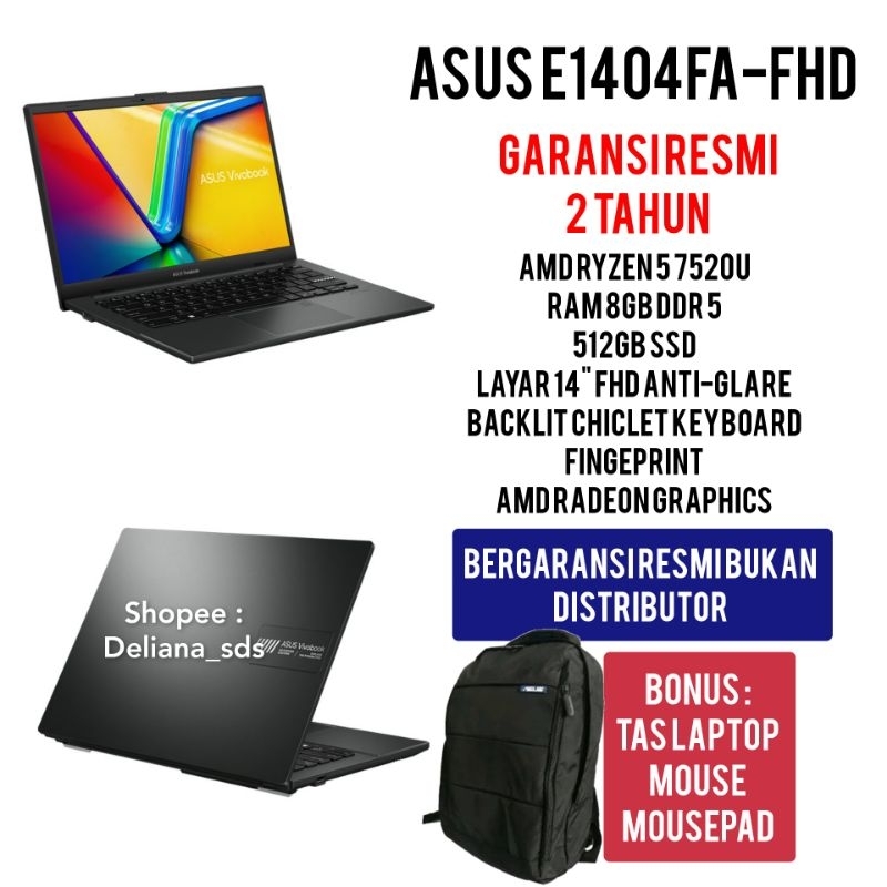 Laptop Asus E1404FA-FHD Ryzen 5 7520U 8GB DDR5 512GB SSD Garansi Resmi 2 Tahun Laptop Asus E1404FA F