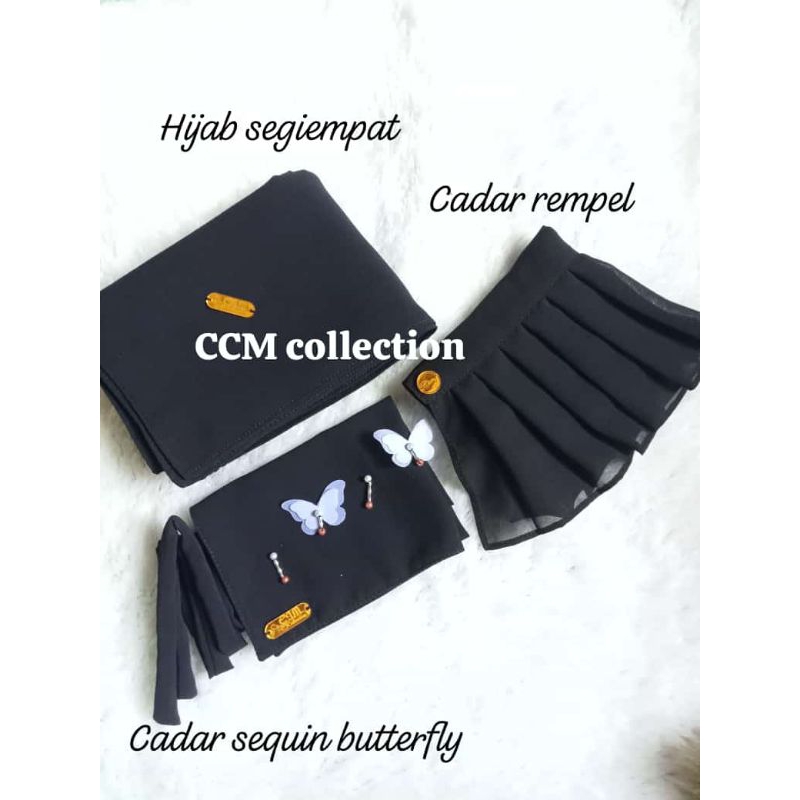 hijab segiempat set cadar sequin butterfly cadar rempel