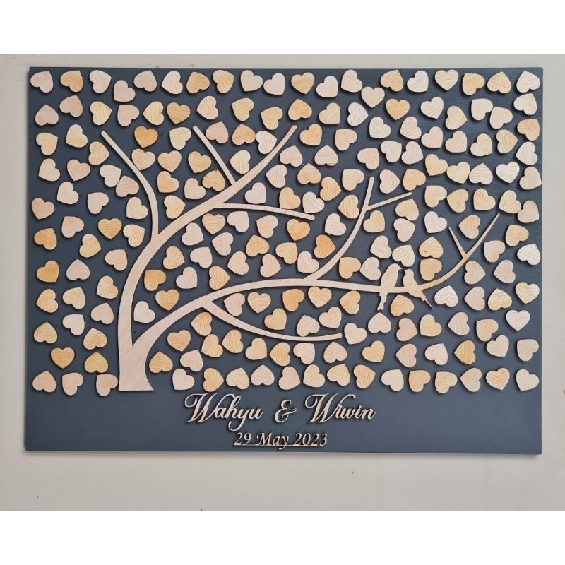 ustom Guestbook Wedding Love 300 pcs Heart Kayu Buku Tamu Ucapan Unik Undangan Pernikahan Motif Hati