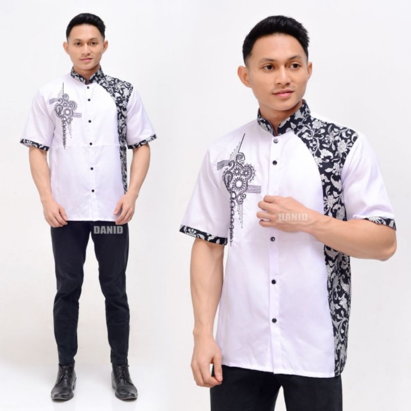 koko pria lengan pendek bordir batik | Baju Koko Bordir  Lengan Pendek Warna putih