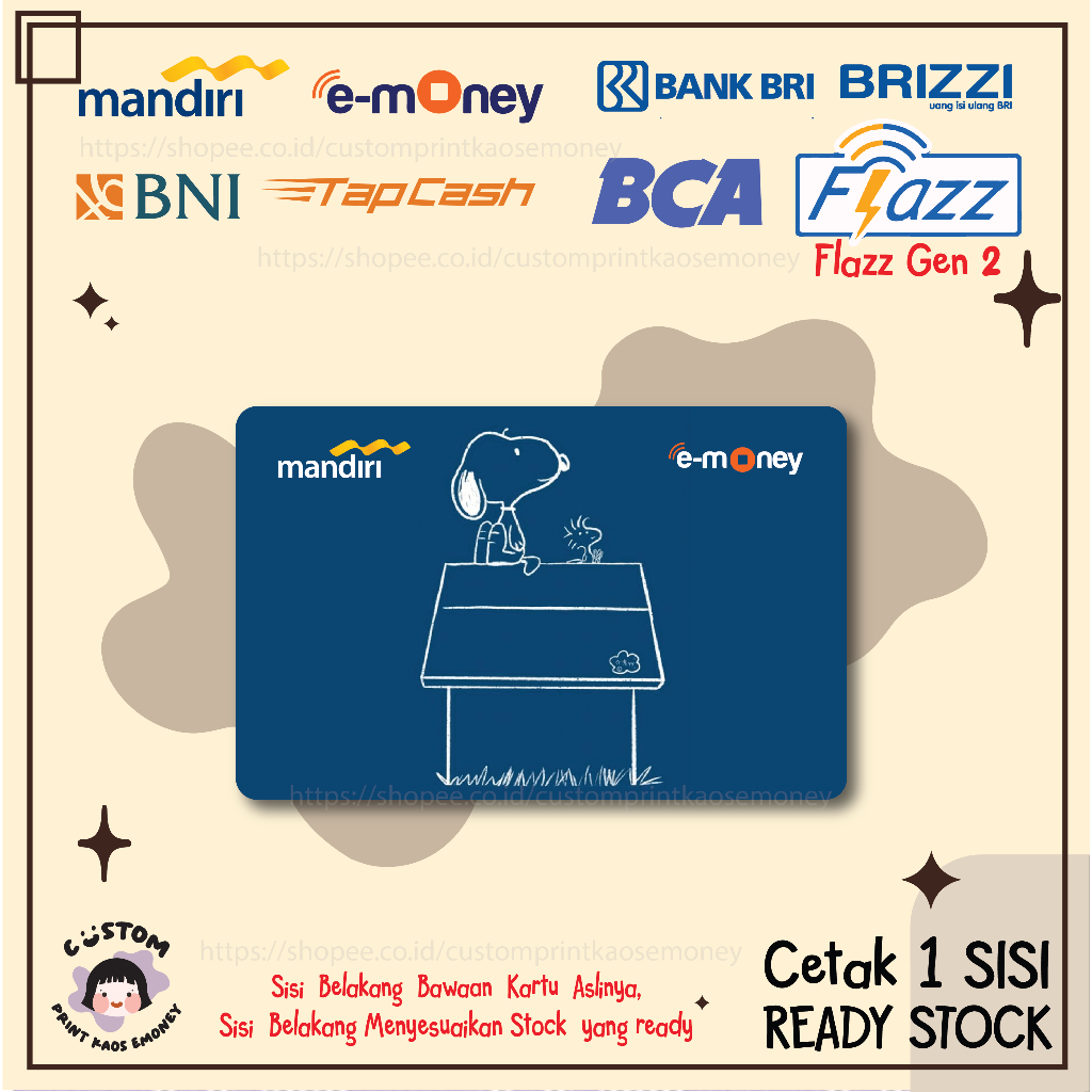 KARTU EMONEY ETOLL ANIME SNOOPY THE PEANTUS CUTE E MONEY ETOLL MANDIRI FLAZZ BCA GEN 2 BNI TAPCASH B