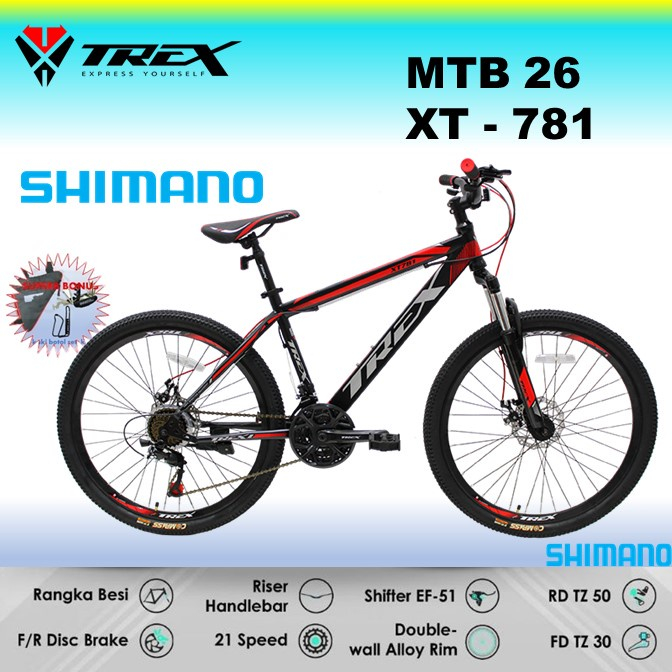 Sepeda Gunung 26" TREX XT 781 Shimano  21 SPEED WITH DISC BRAKE