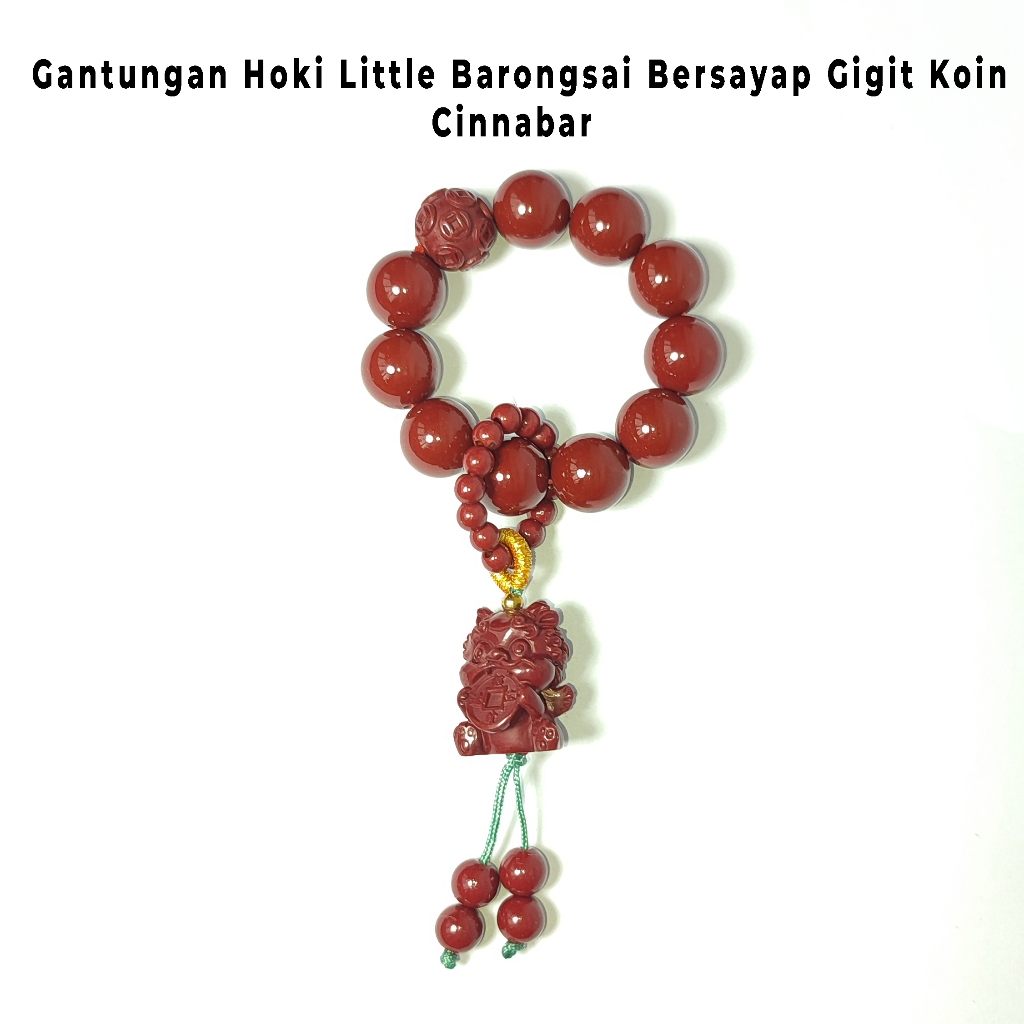 Gantungan Cinnabar Carving Tun Jin Shou Money Lion Hoki