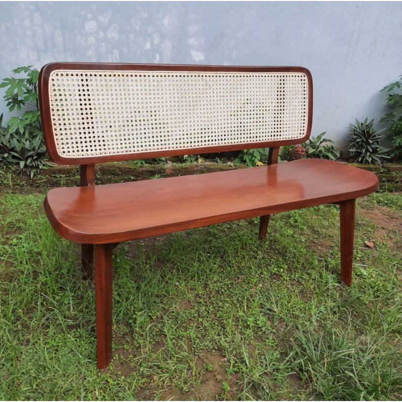 Kursi Panjang Bench Rotan Kayu Jati
