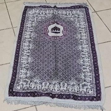 Sajadah tipis Al-Yustan putih rumbai tambang/kepang uk.70x110