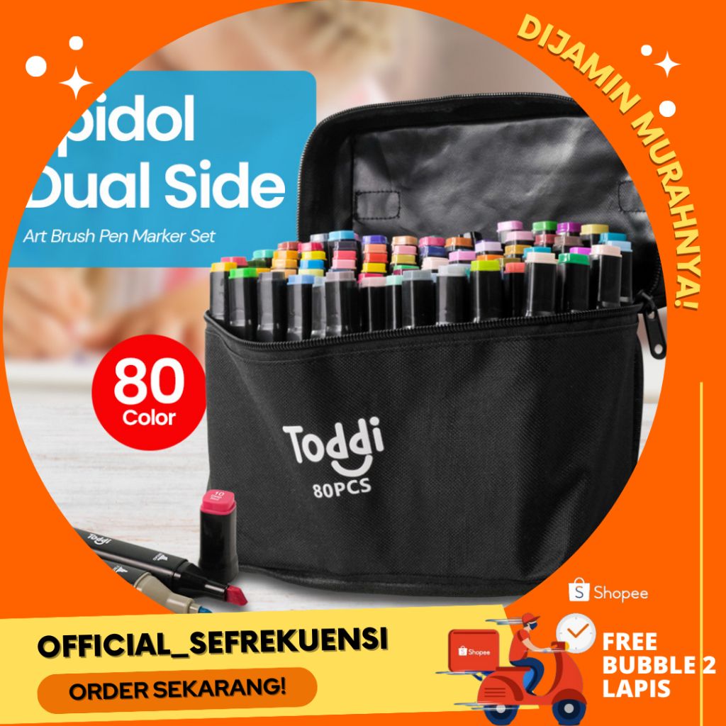 

[BEST SELLER] Toddi Spidol Dual Side Fine Art Brush Pen Art Marker Set 80 Color - HL270 - Black