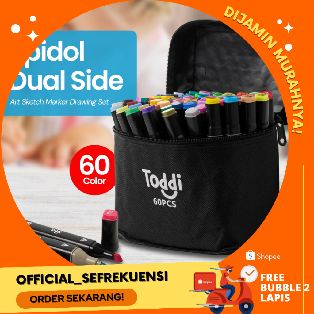 

[BEST SELLER] Toddi Spidol Dual Side Fine Art Brush Pen Art Marker Set 60 Color - HL270 - Black